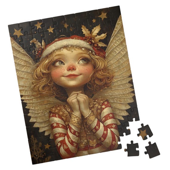 Grateful Angel Folk Art Jigsaw Puzzle Gift For Holidays Birthdays Get Well And Nursing Homes Fun Tech Free Activity
