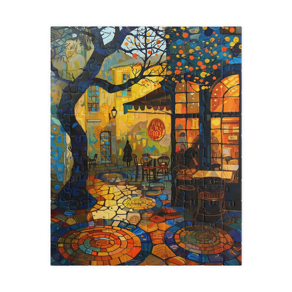 Glowing Twilight Cafe Terrace With Mosaic Cobblestone Art Poster - Image 5