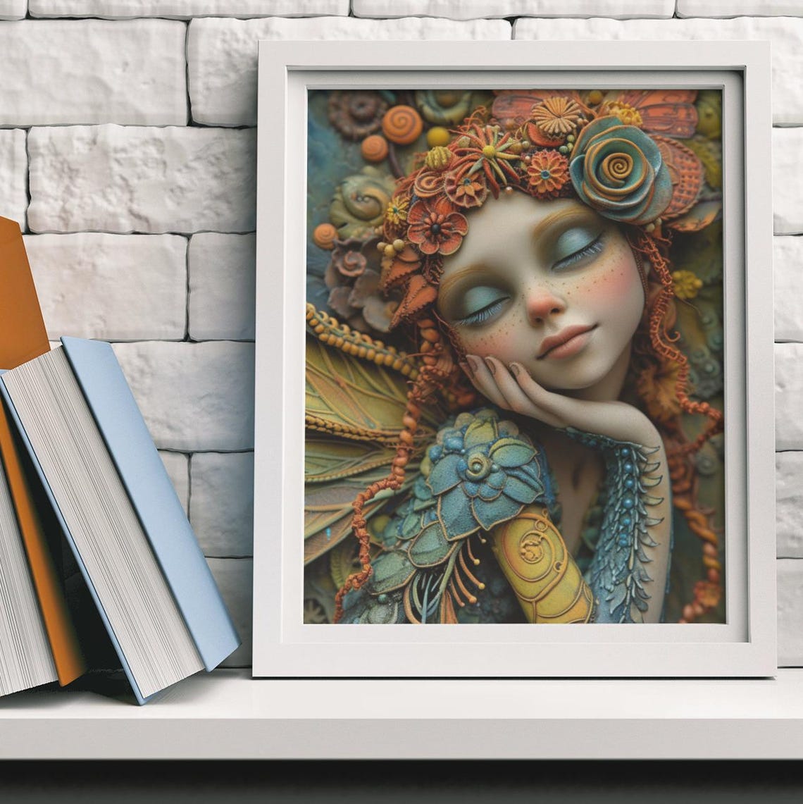 Peaceful Sleeping Fairy Flower Crown Teal Wings Tranquil Poster