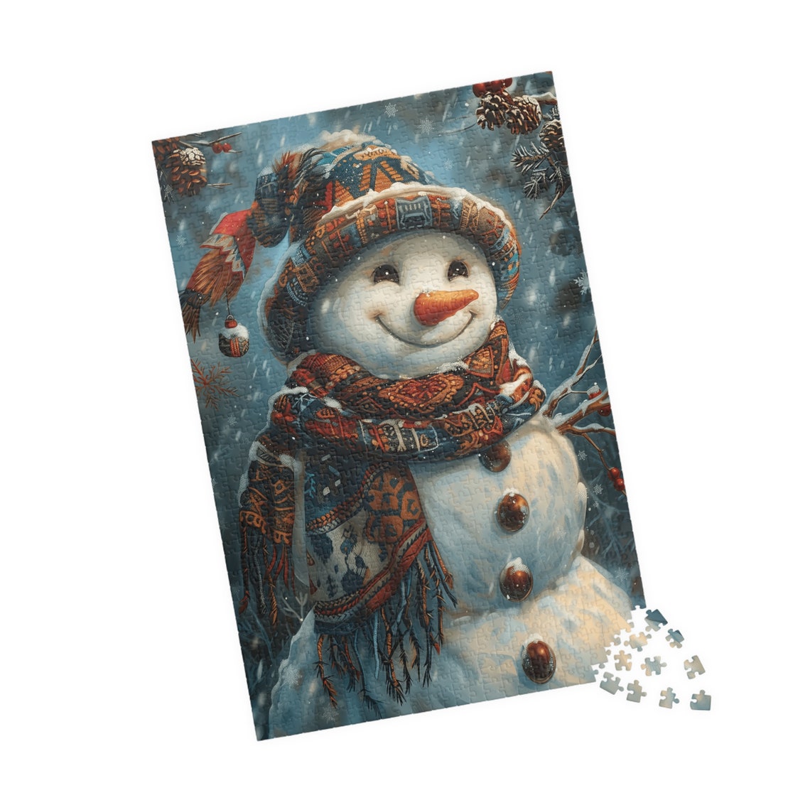 Smiling Snowman Winter Snowfall Holiday Christmas Art Poster - Image 4