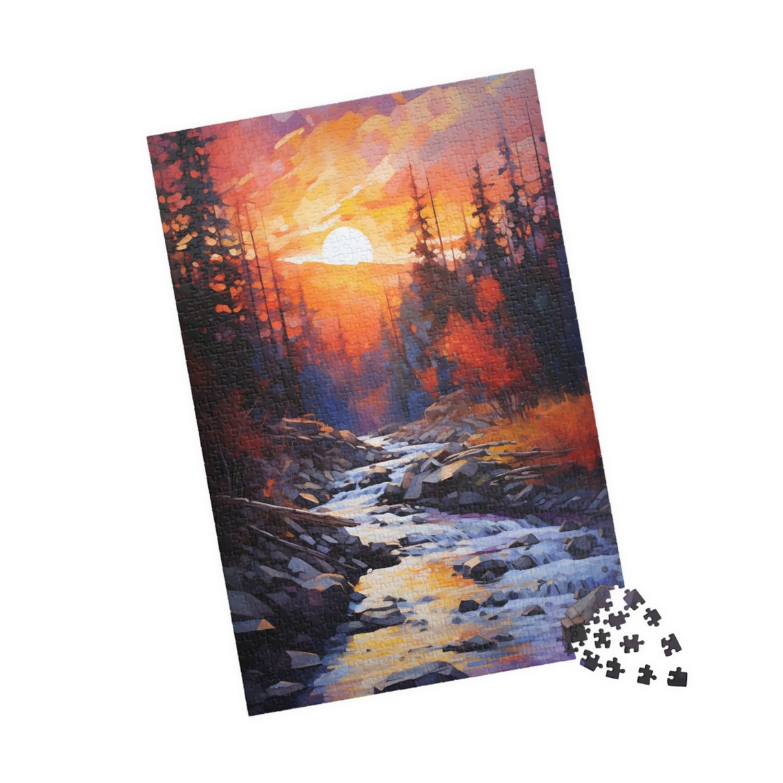 Sunset Over Forest Stream Rocky River Orange Sky Nature Poster - Image 4