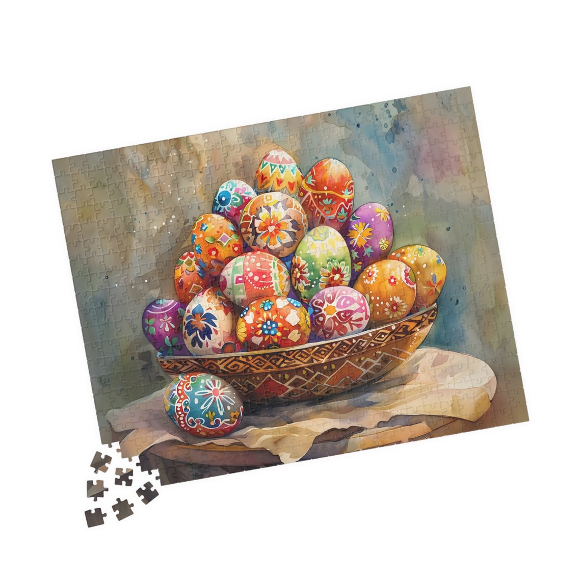 Rustic Bowl of Hand Painted Colorful Easter Eggs Watercolor Art Print - Image 3