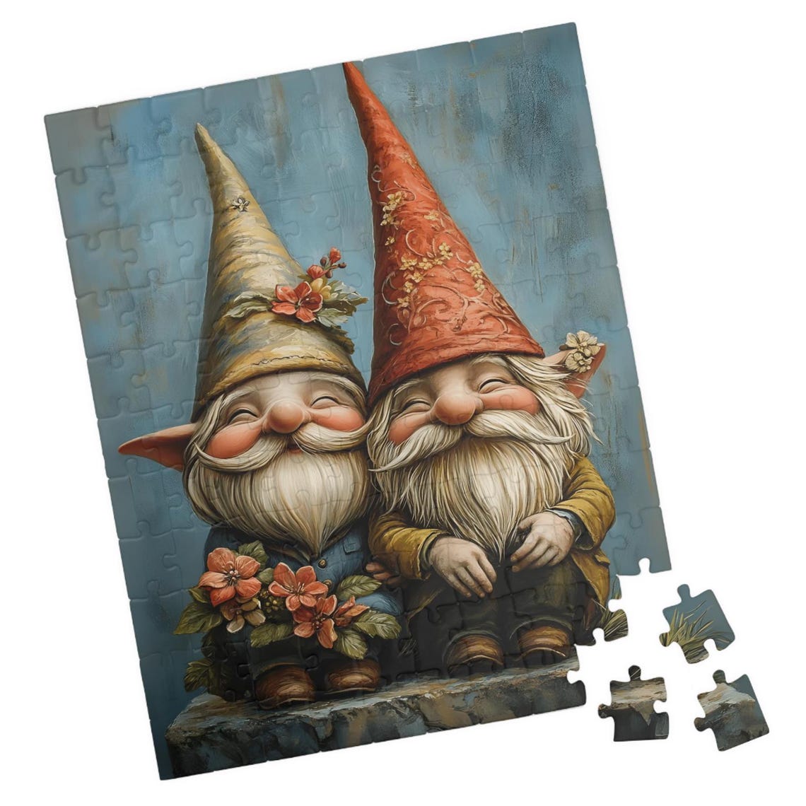 Happy Gnome Couple With Tall Pointed Hats and White Beards Art Poster