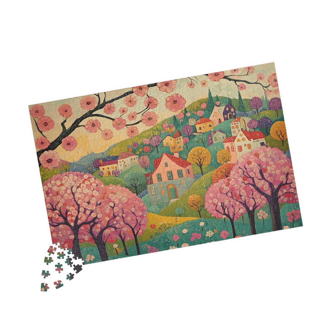 Spring Folk Art Village Art Print, Holiday Theme - Image 4