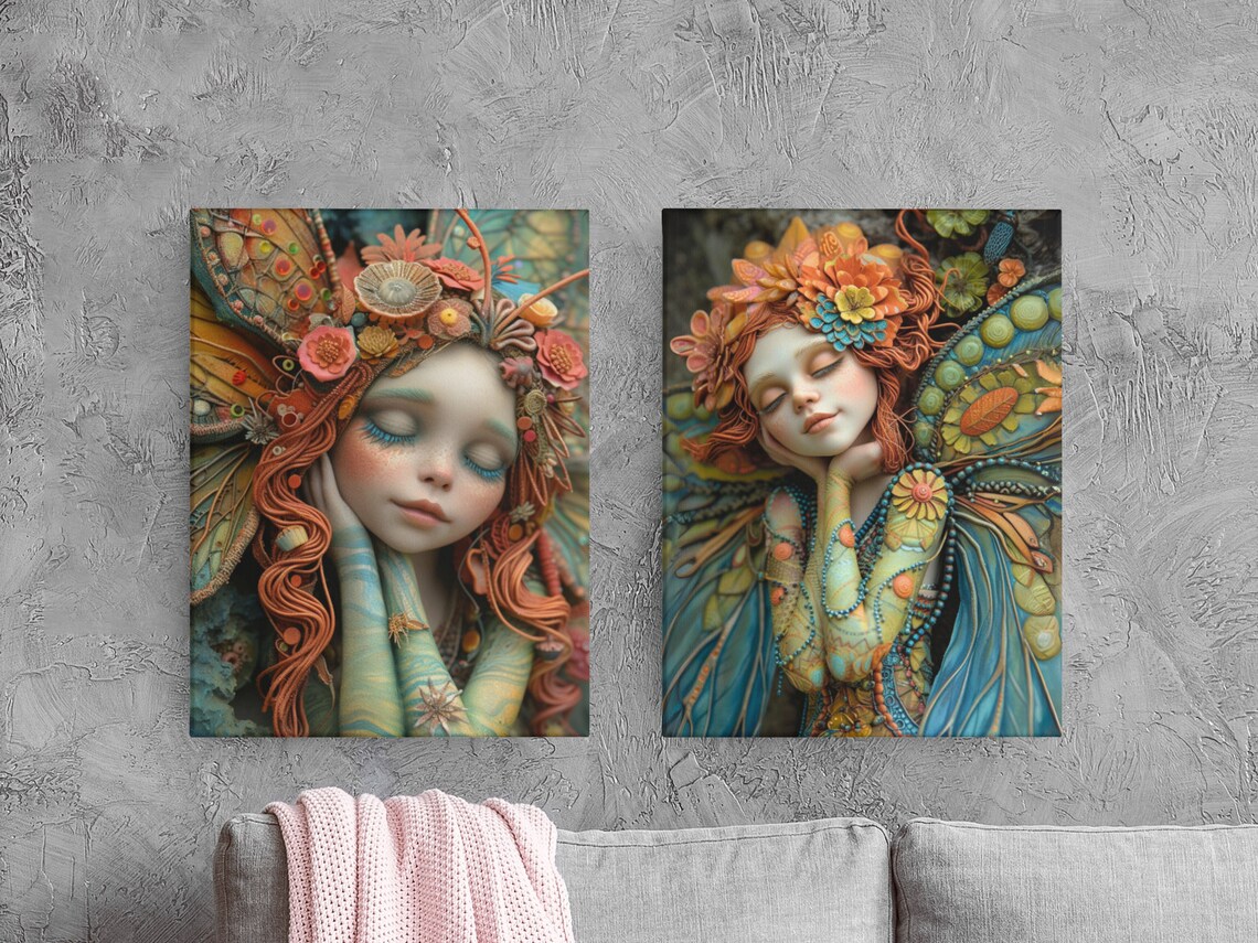 Sleeping Fairy Portrait With Ornate Butterfly Wings Art Poster - Image 2