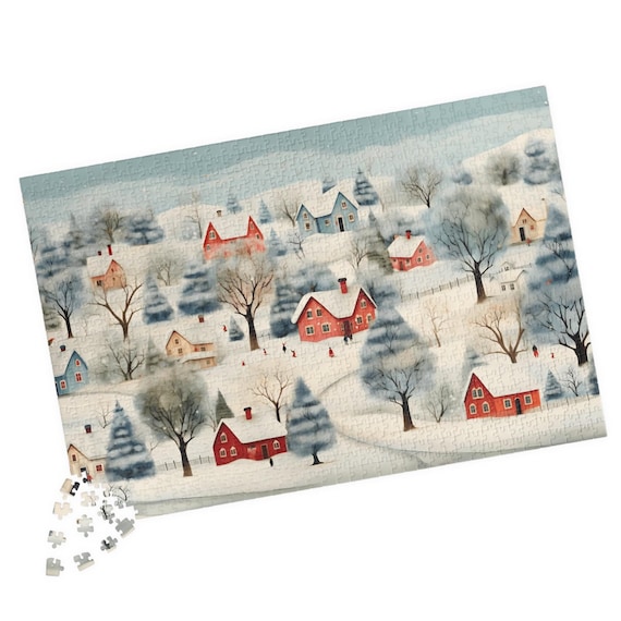 Cozy Snowy Village With Charming Red Houses in Winter Poster