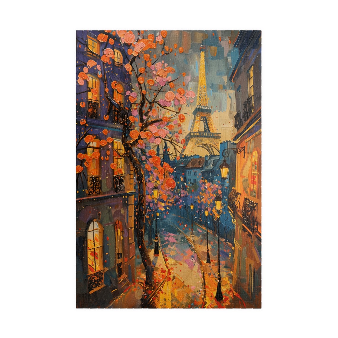 Paris Street with Eiffel Tower Autumn Trees Impressionist Art Poster - Image 3