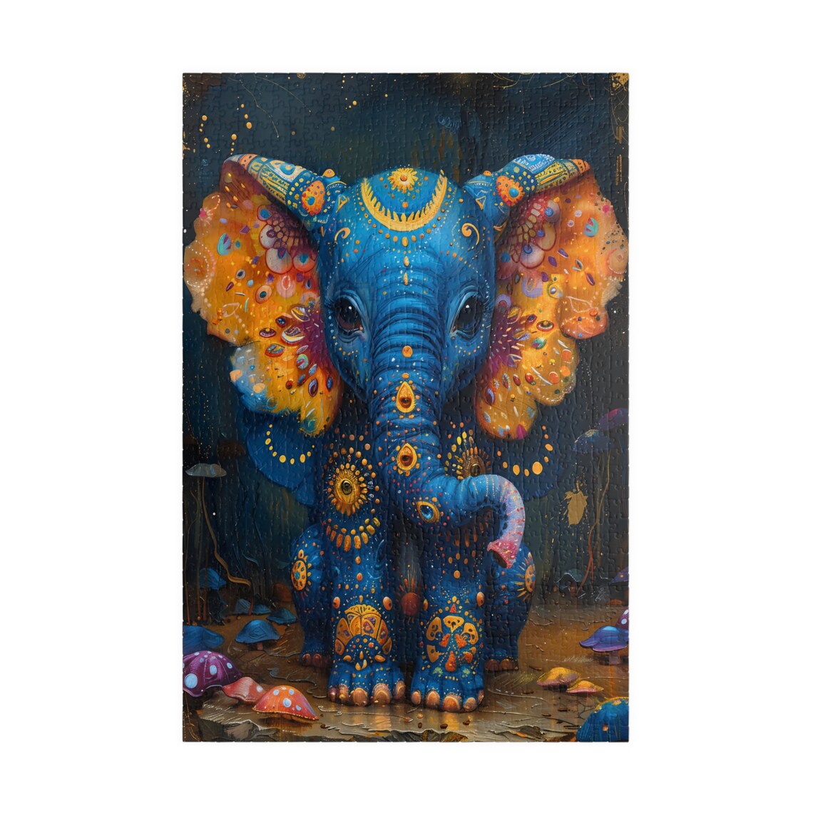 Blue Baby Elephant Psychedelic Folk Art Decorated Ears Poster - Image 3