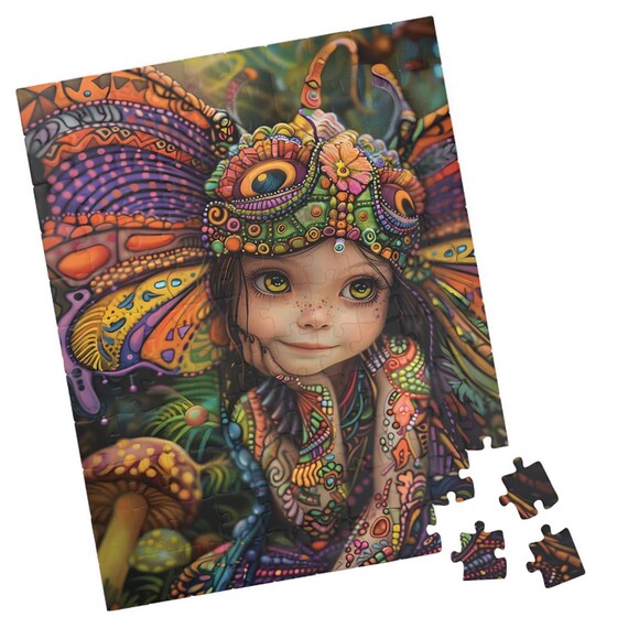 Festive Fairy Girl with Psychedelic Butterfly Wing Headdress Poster