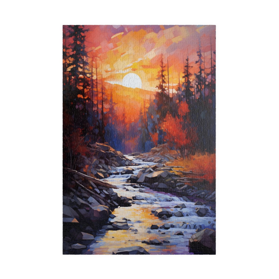 Sunset Over Forest Stream Rocky River Orange Sky Nature Poster - Image 3