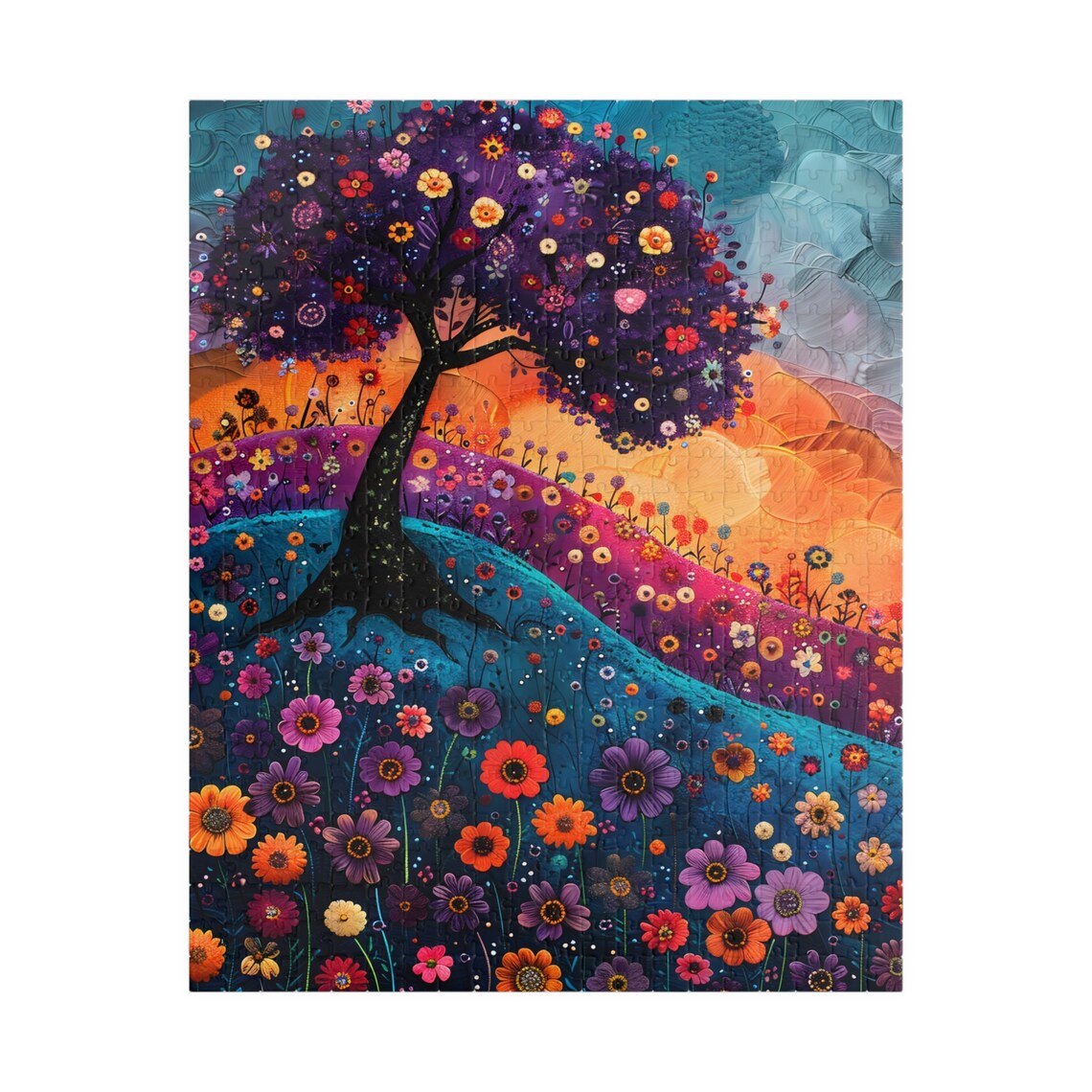 Blossoming Tree Sunset Hills Colorful Wildflower Meadow Poster - Image 5