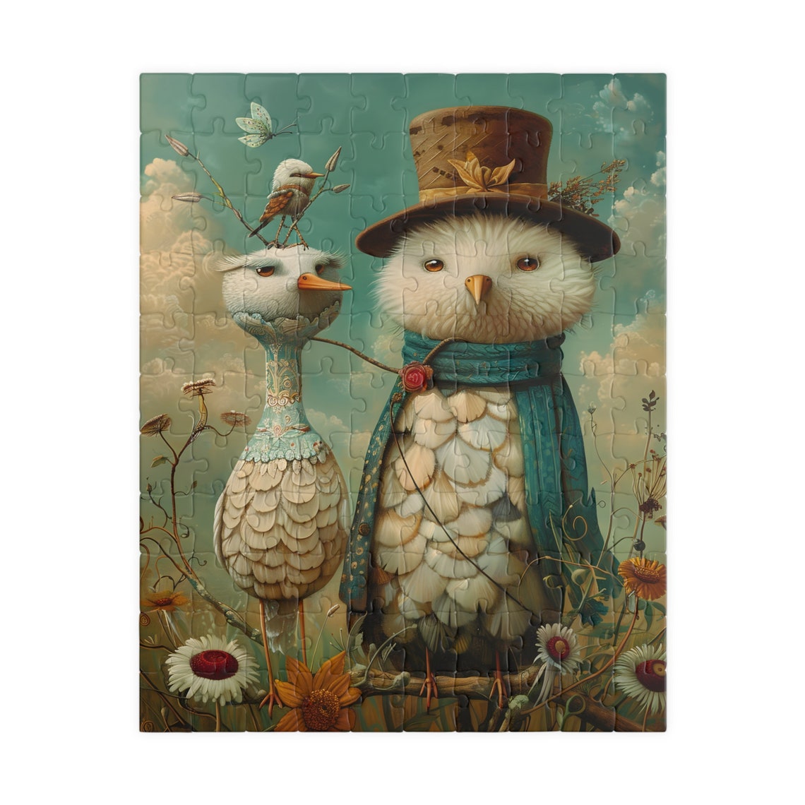Two Fancy Dressed Whimsical Birds In Top Hat Portrait Art Poster - Image 2