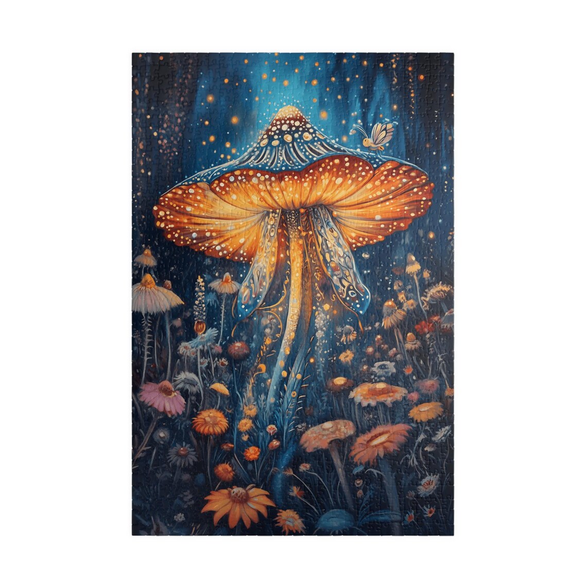 Glowing Mushroom in a Dark Forest with Fireflies Fantasy Art Poster - Image 3