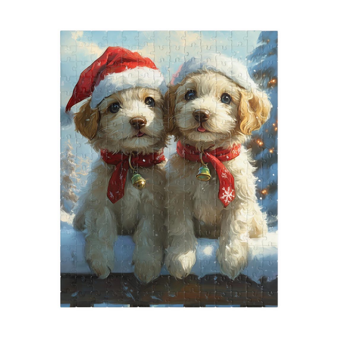 Two Doodle Puppies in Santa Hats and Red Scarves Christmas Dog Poster - Image 5