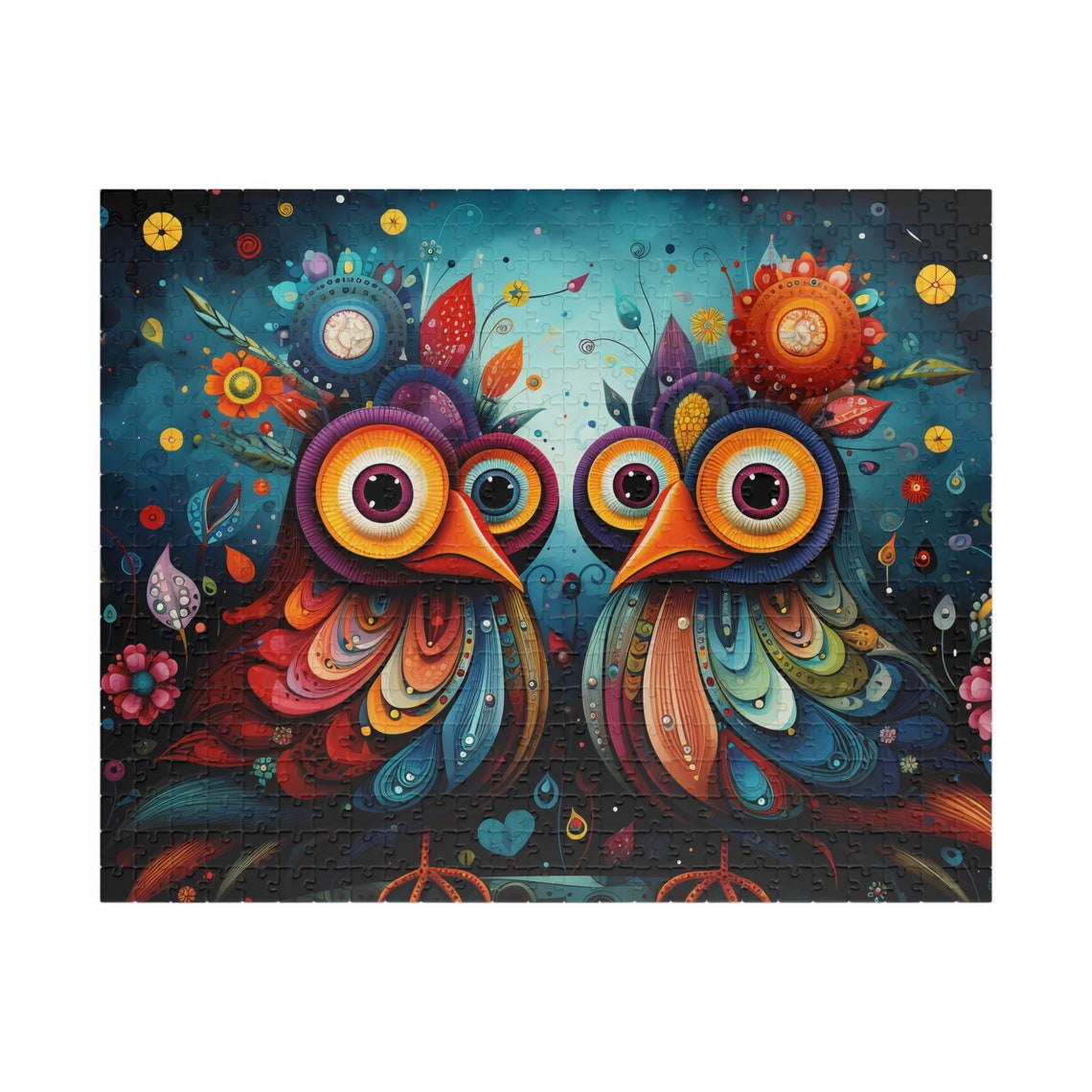 Pair of Colorful Psychedelic Birds With Big Round Eyes Poster - Image 6