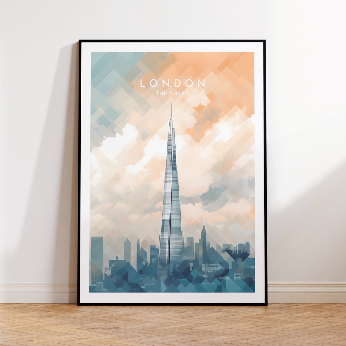 London The Shard Pastel Geometric Mosaic Sky Modern City Poster