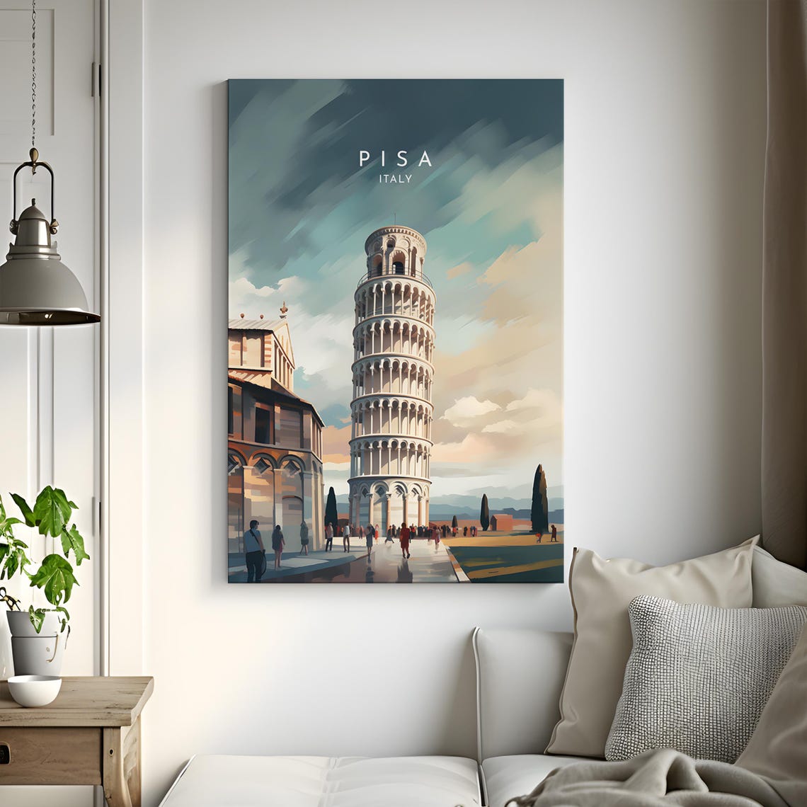 Pisa Italy Leaning Tower Landmark Travel Poster with Dramatic Sky - Image 3
