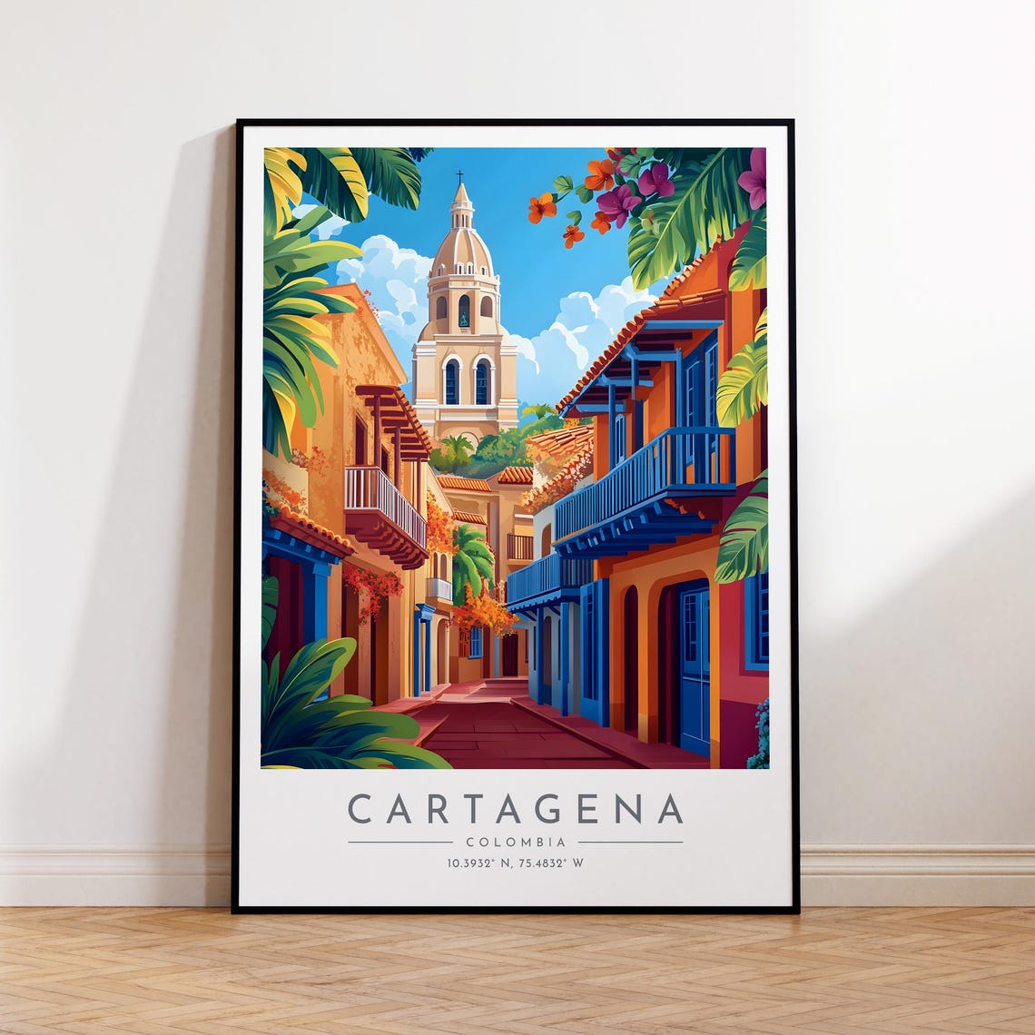 Cartagena Colombia Colonial Street Church Tower Old Town Poster