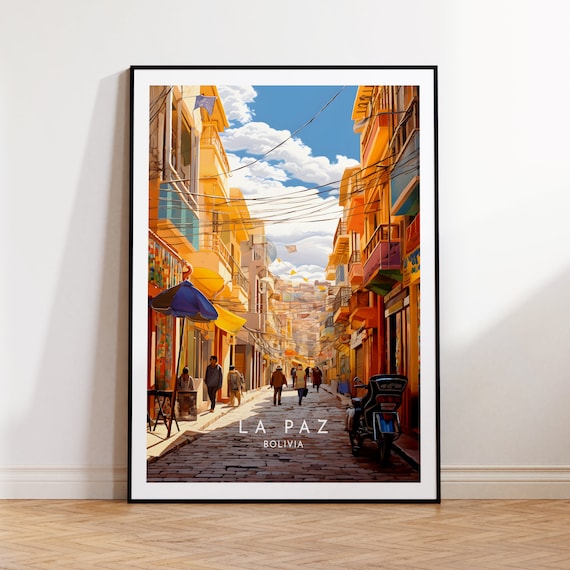 La Paz Bolivia Bustling Cobblestone Market Street Scene Poster