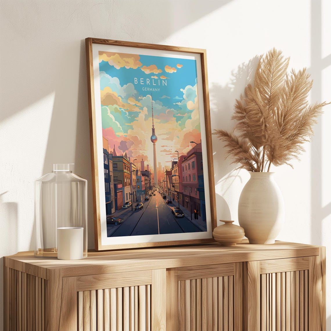 Berlin Germany TV Tower Street Pastel Clouds City View Poster - Image 2