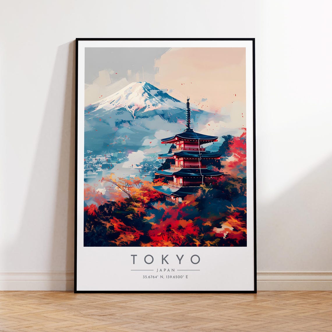 Tokyo Mount Fuji Red Pagoda Autumn Maple Leaves Japan Art Poster