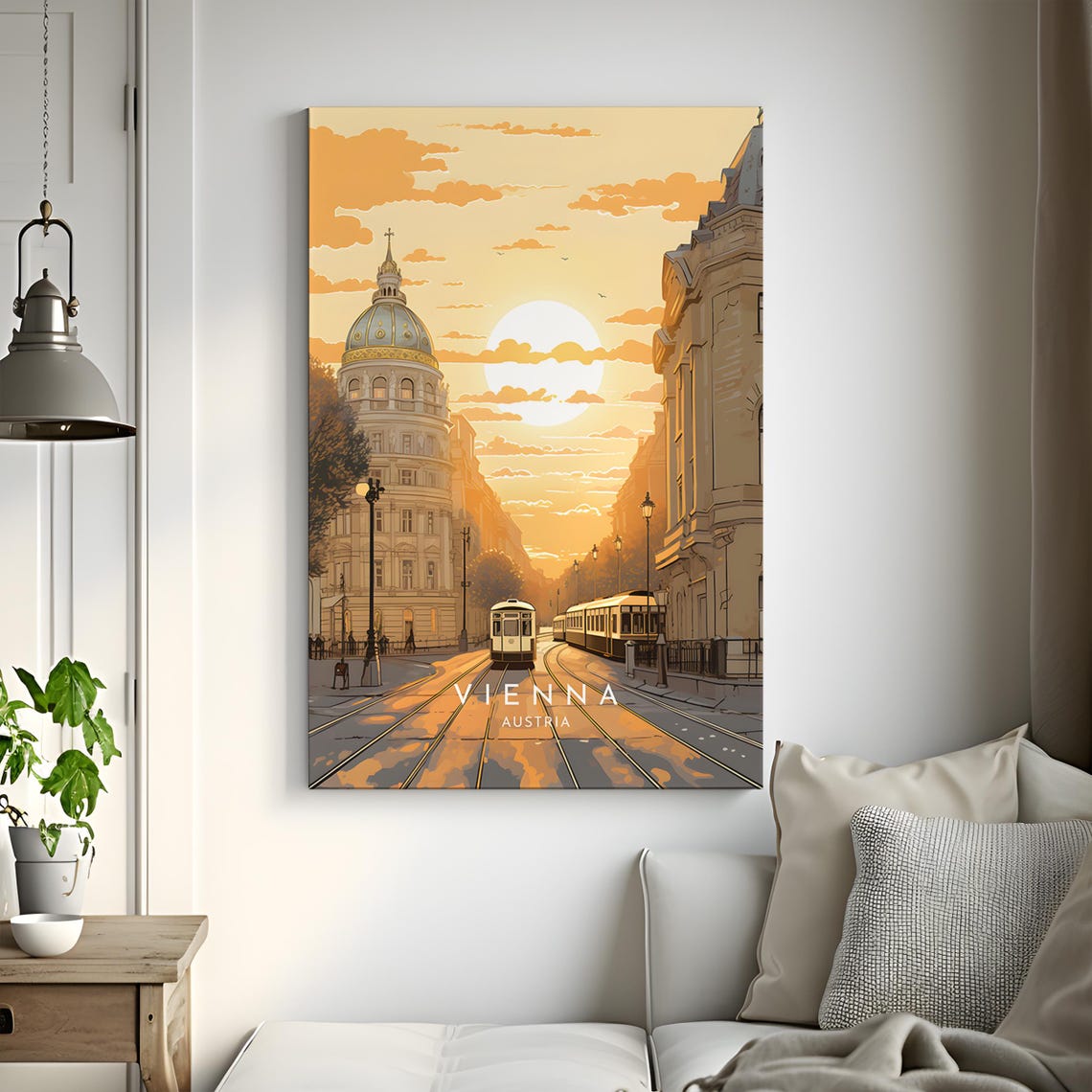 Vienna Austria Golden Sunset Tram Domed Boulevard Travel Poster - Image 3