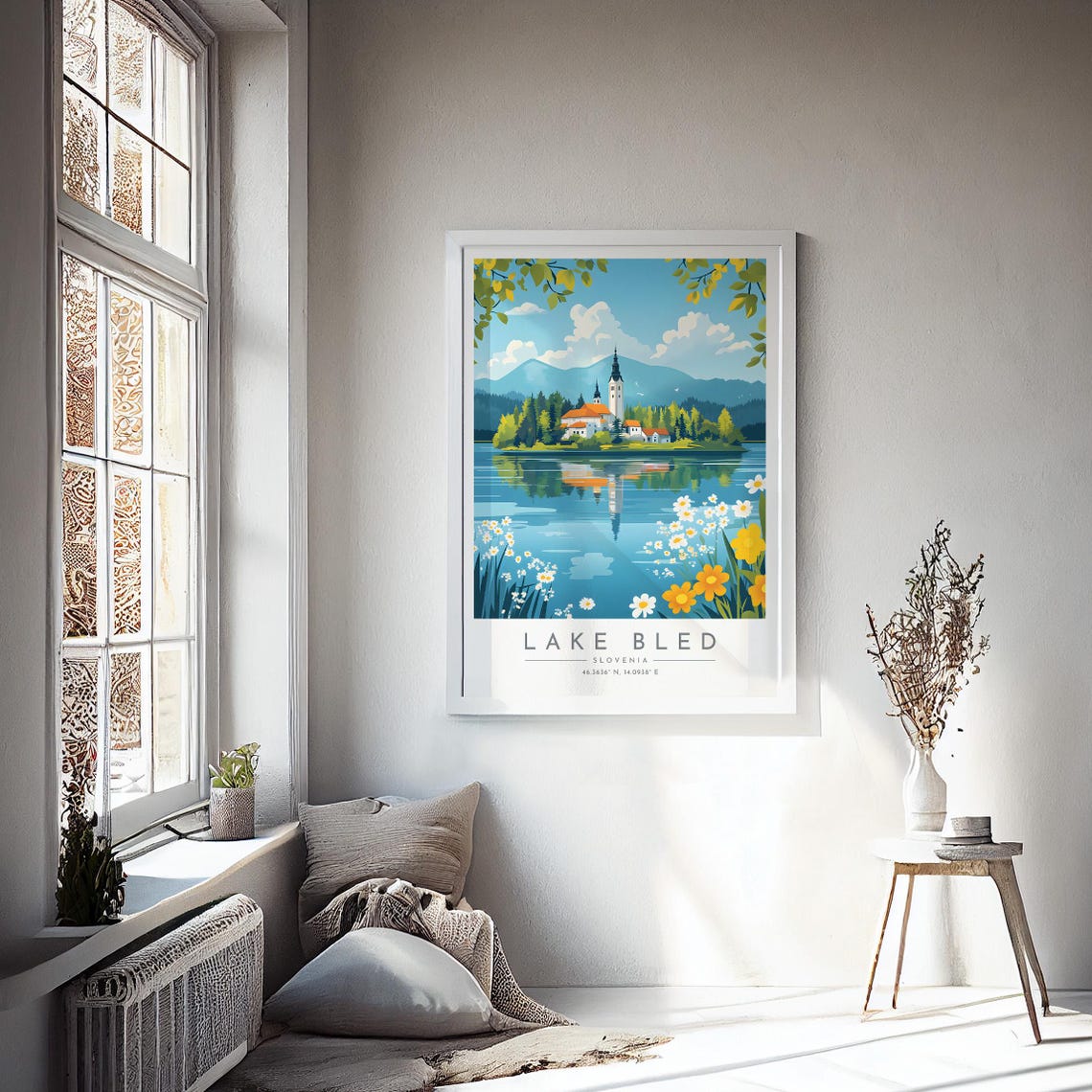 Lake Bled Slovenia Island Church Wildflower Lake Reflection Poster - Image 4