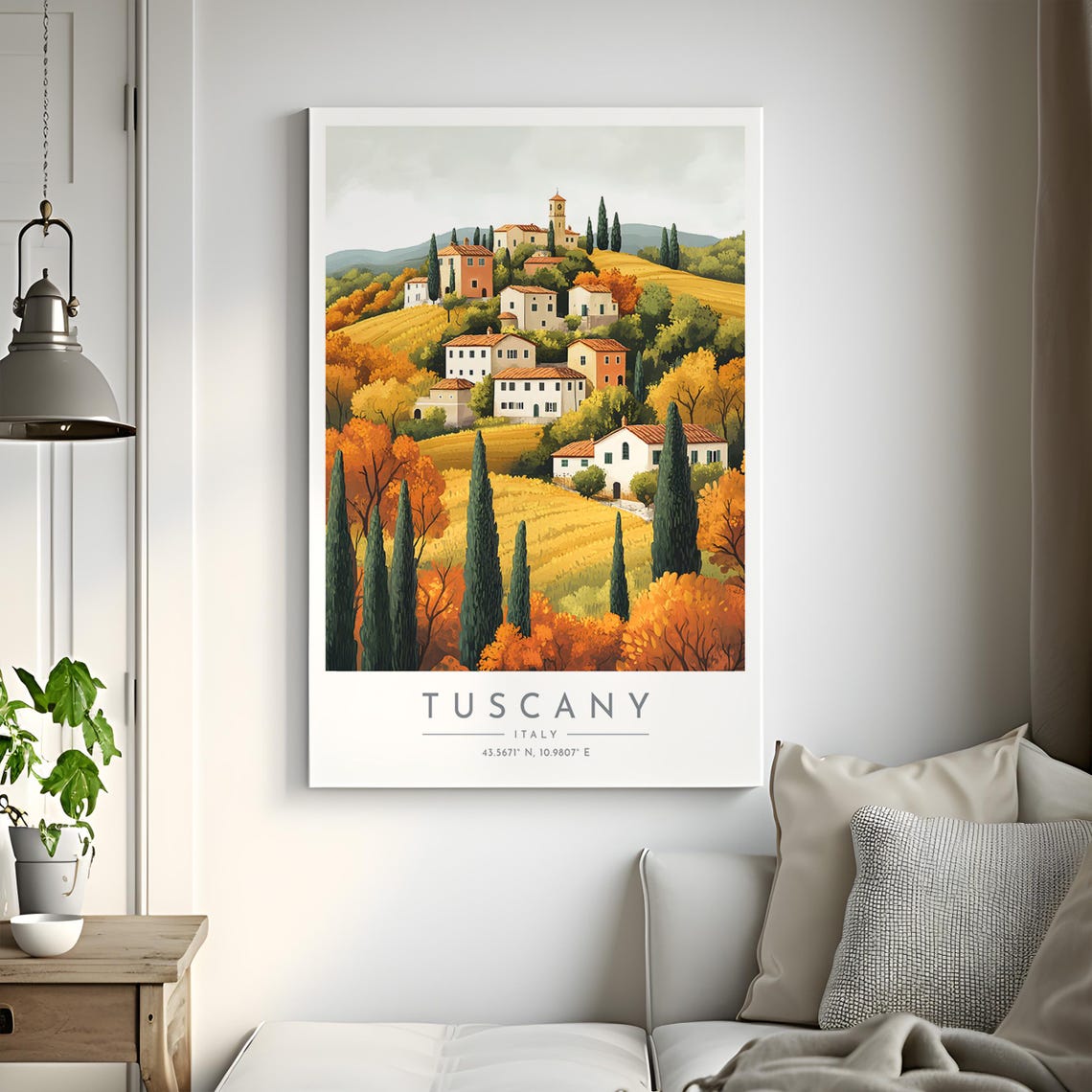 Tuscany Autumn Hill Town Cypress Trees Landscape Travel Poster - Image 2