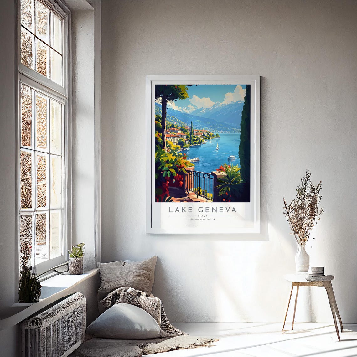 Lake Geneva Lakeside Terrace Flower Mountain View Travel Poster - Image 4