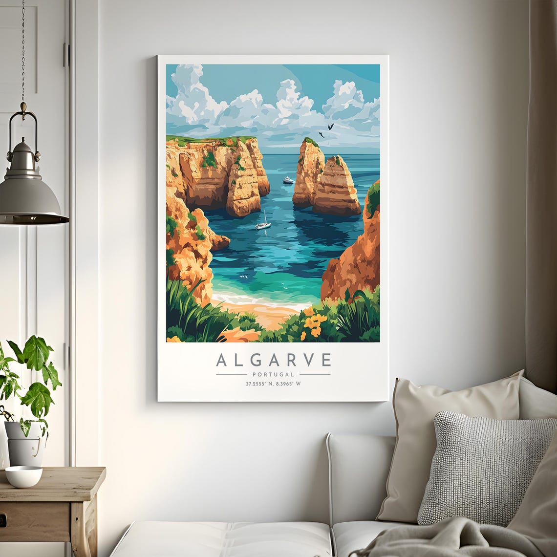 Algarve Portugal Golden Sea Cliffs Sailboat Coast View Poster - Image 2