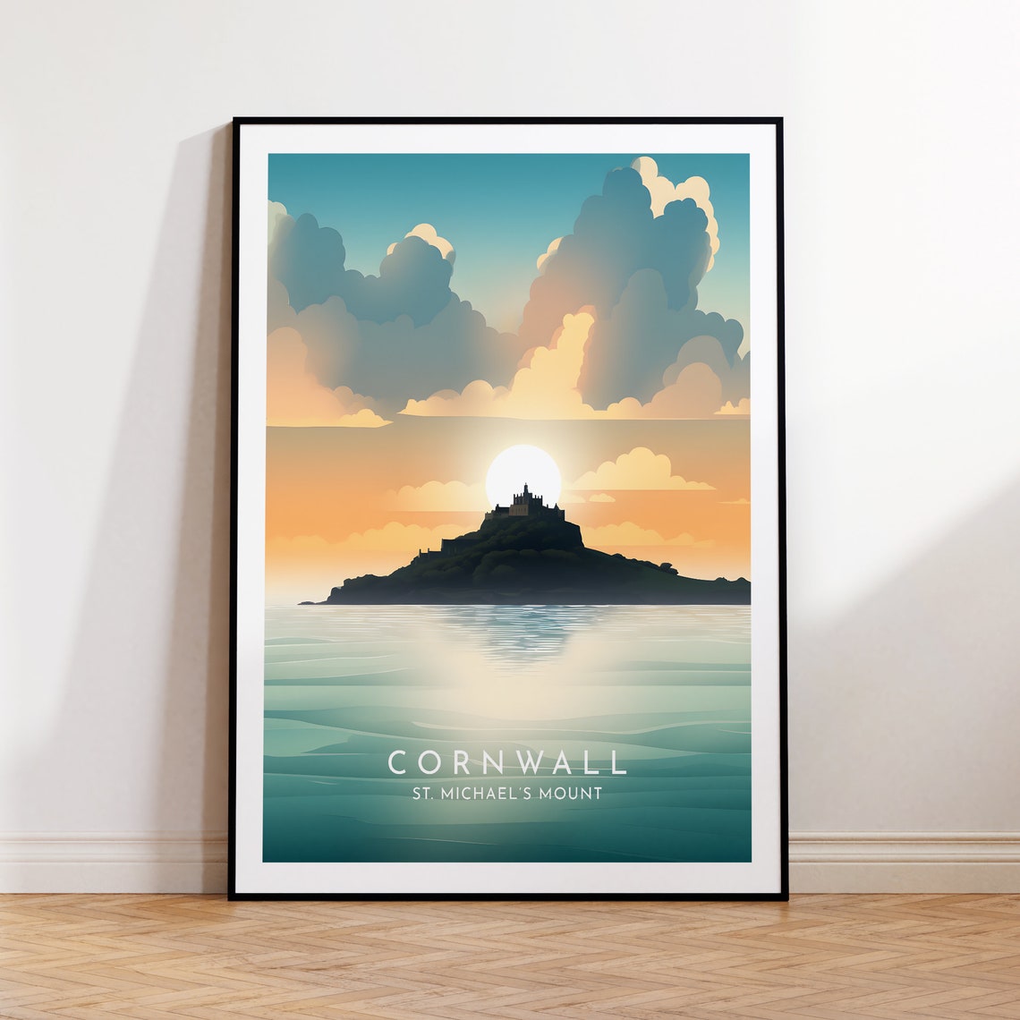 Cornwall St Michaels Mount Island Sunrise Over Calm Sea Poster