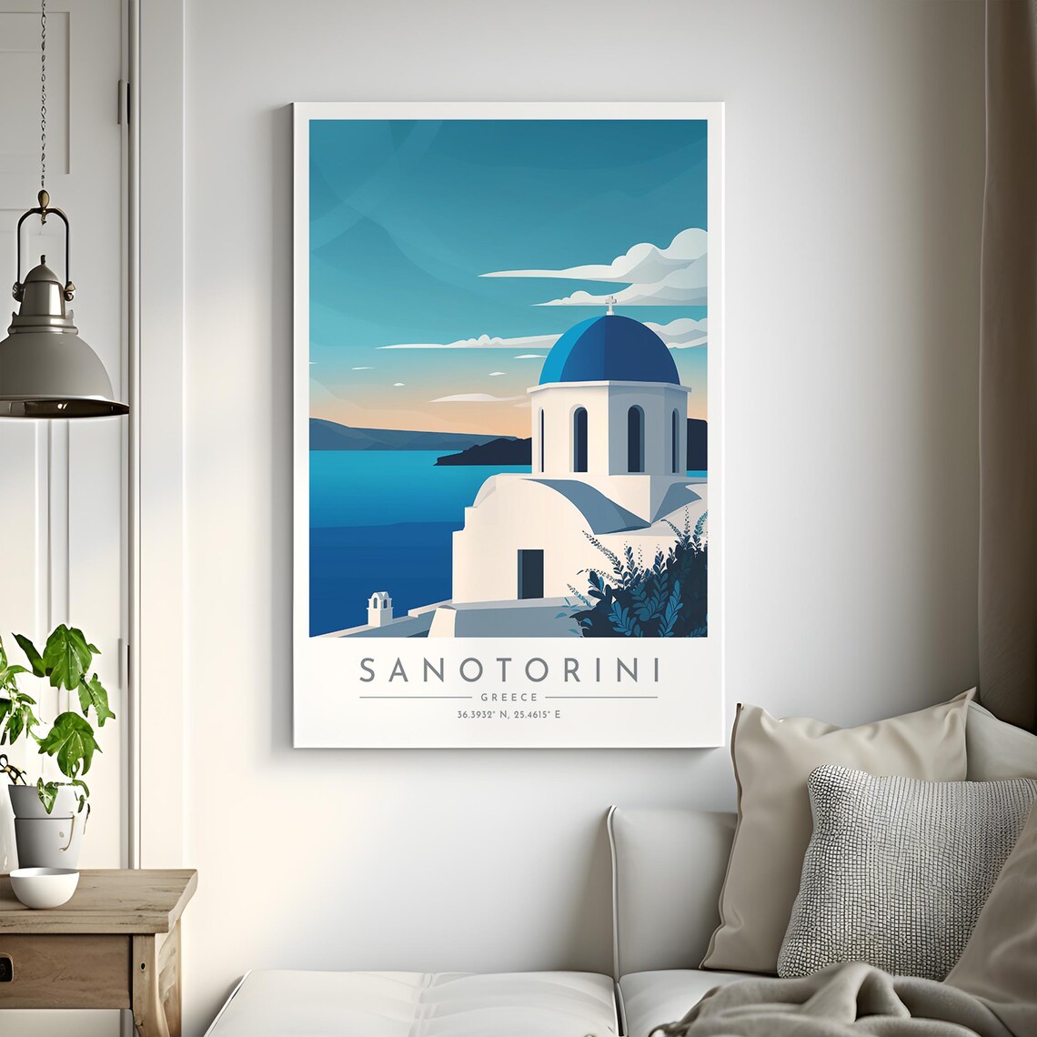 Santorini Blue Dome Church Sunset Aegean Sea Serene Travel Poster - Image 2
