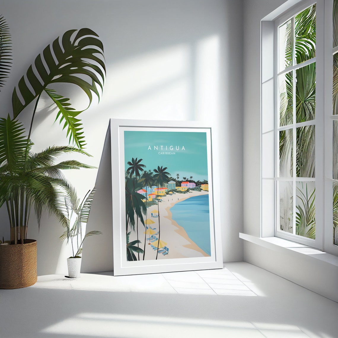 Antigua Caribbean Palm Beach Colorful Town Travel Art Poster - Image 4