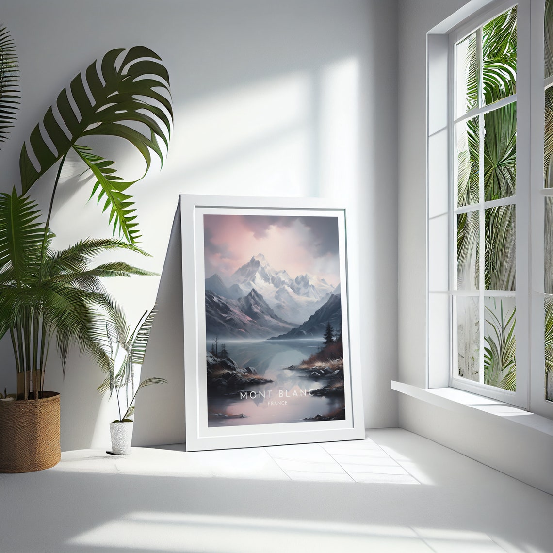 Mont Blanc France Snowy Peaks Pink Sky Lake View Travel Poster - Image 4