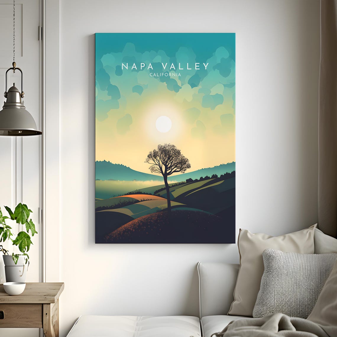 Napa Valley California Sunset Over Lone Tree Rolling Hills Poster - Image 3