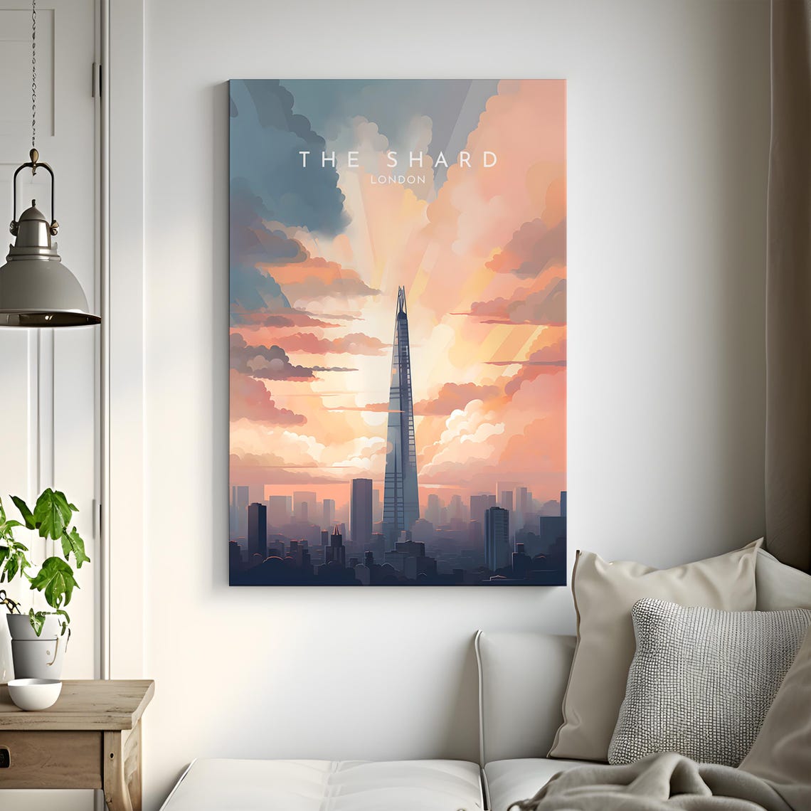 The Shard London Sunset Sky Peach Clouds Tower Silhouette Poster - Image 3