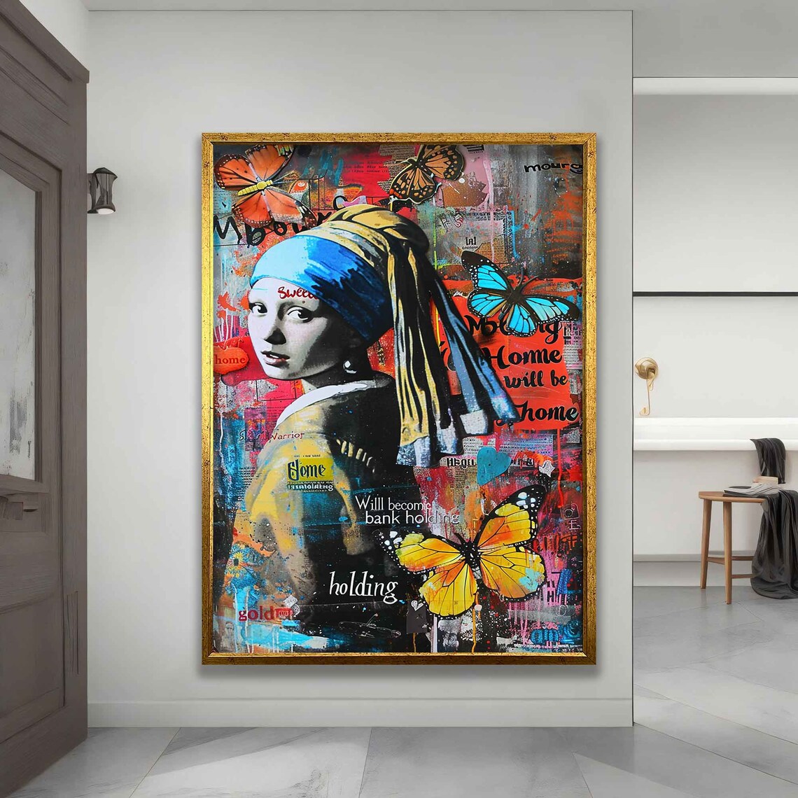 Girl With A Pearl Earring Vermeer Butterfly Pop Art Collage Wall Art Print - Image 4