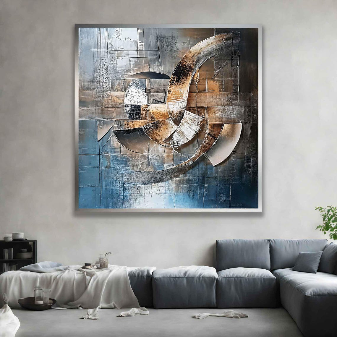 Metallic Copper Silver Circles Geometric Blue Gray Modern Art Poster - Image 4