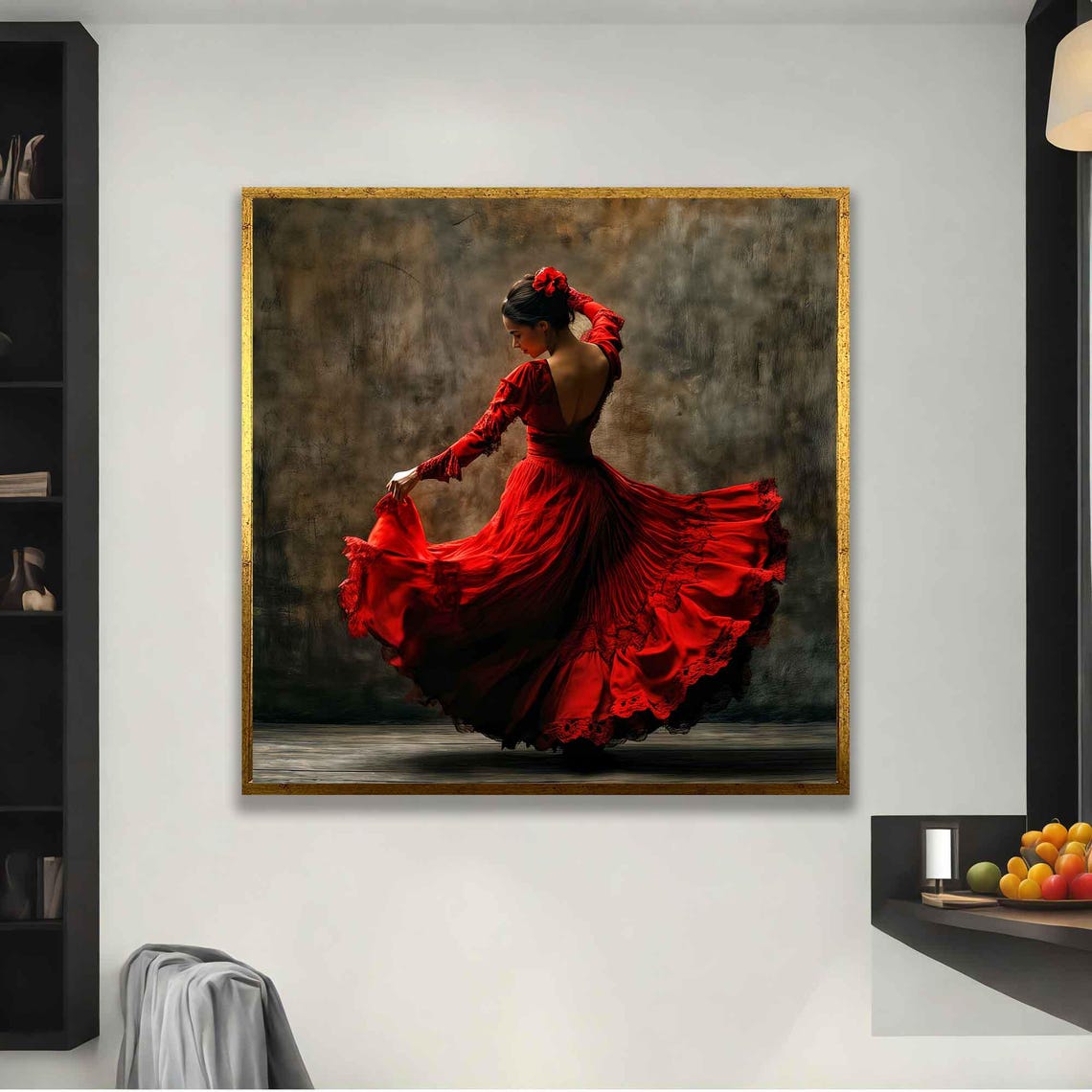 Spanish Dancer Woman Flamenco Girl Art Old Style Spanish Wall Art Woman In Red Dress Print Spanish Culture Decor Red Dress - Image 2