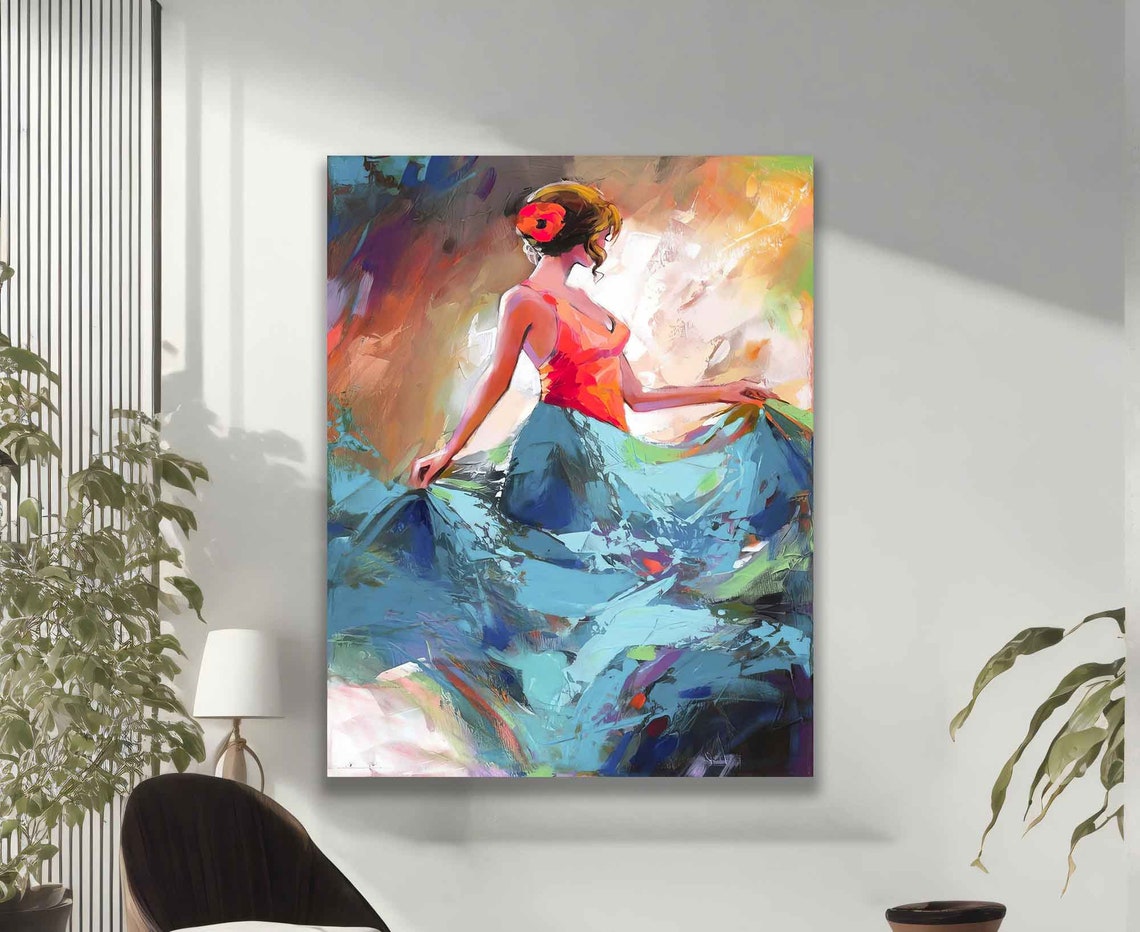 Flamenco Dancer Turquoise Skirt Back View Spanish Passion Dance Poster - Image 2