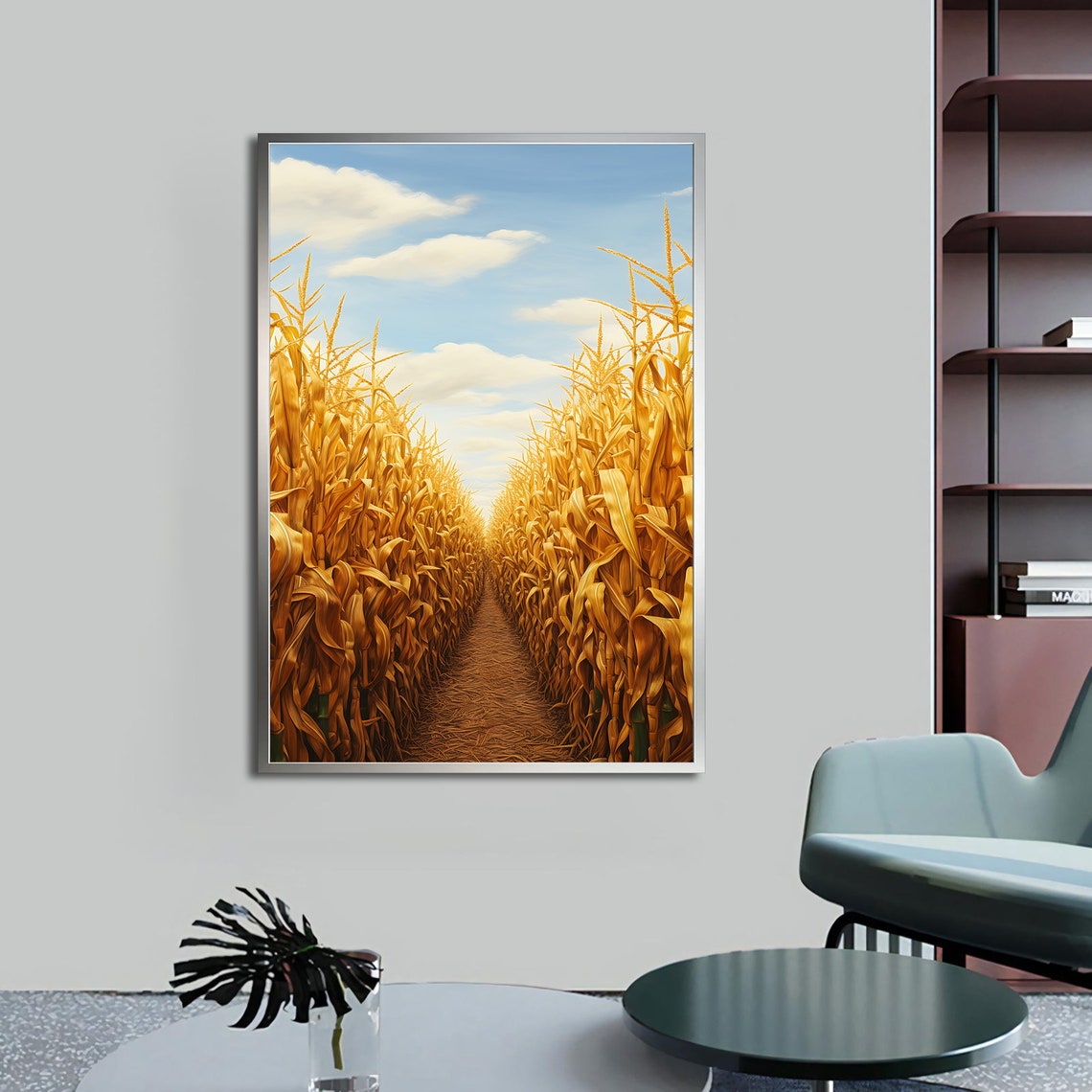 Golden Cornfield Path Bright Blue Sky Country Field Harvest Poster - Image 5