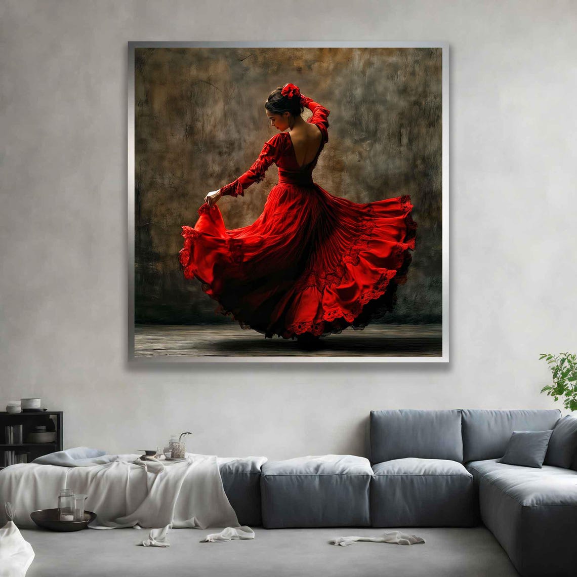 Spanish Dancer Woman Flamenco Girl Art Old Style Spanish Wall Art Woman In Red Dress Print Spanish Culture Decor Red Dress - Image 4