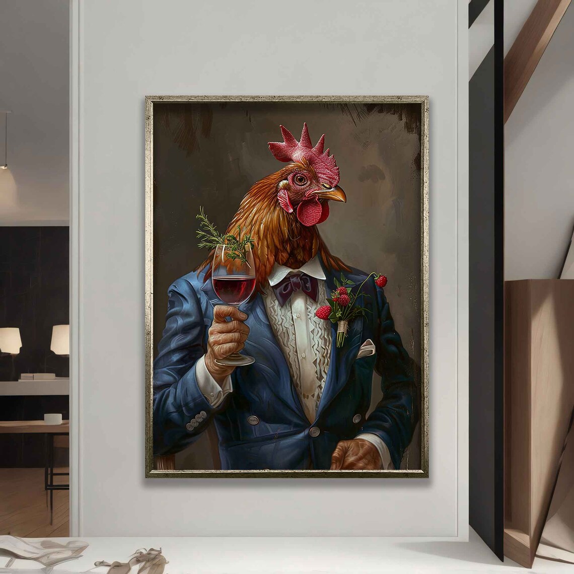 Anthropomorphic Chicken in Blue Suit, Wall Art Print - Image 5