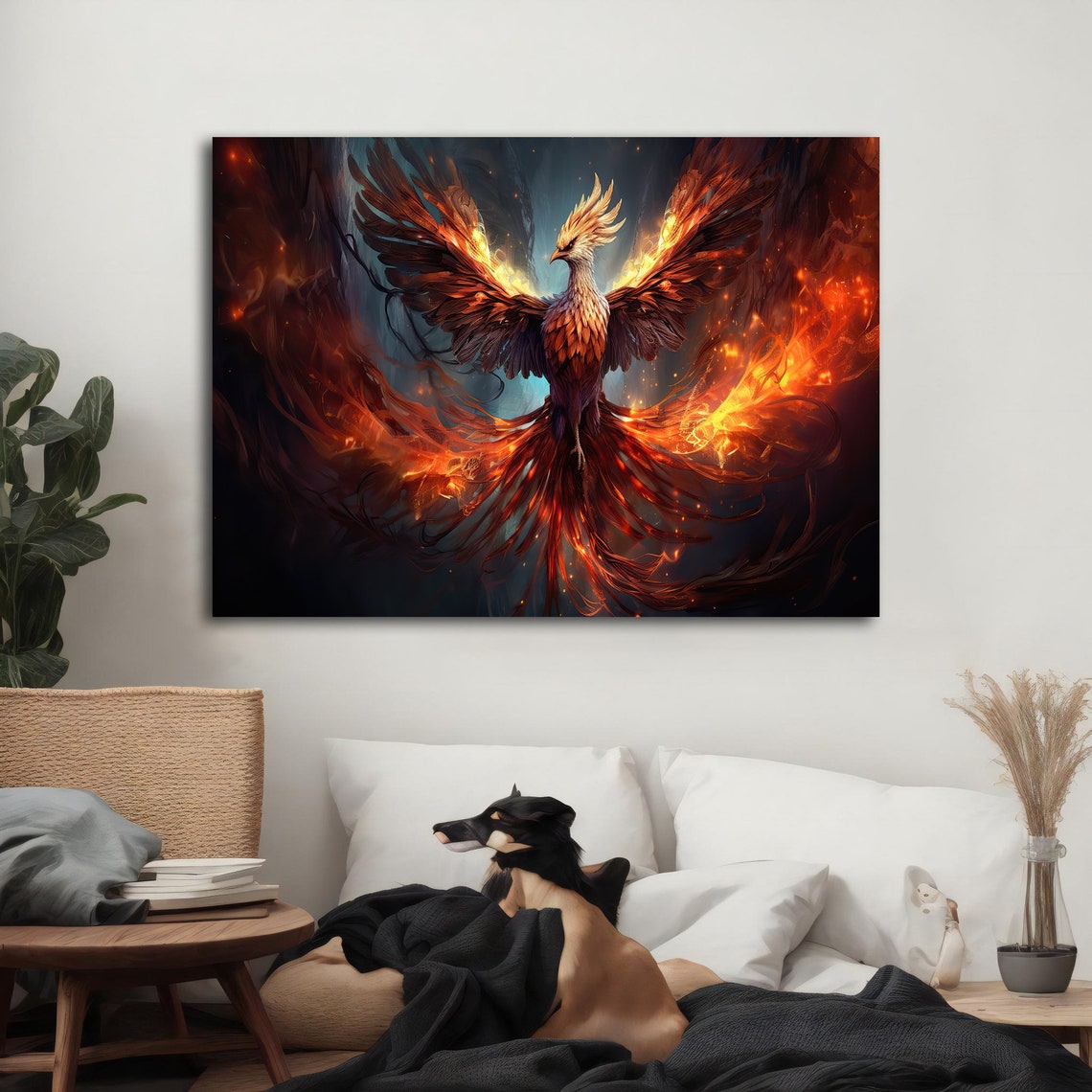 Fiery Phoenix Rising Bold Flame Wings Dark Sky Fantasy Art Poster - Image 5