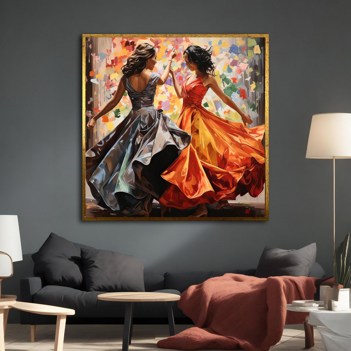 Joyful Women Dancing Flowing Gowns Colorful Celebration Dance Poster - Image 3