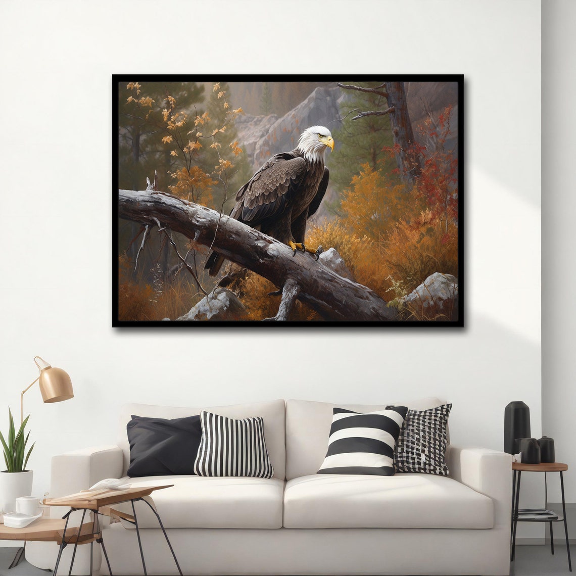 Bald Eagle Perched Fallen Log Autumn Forest Golden Foliage Poster - Image 5