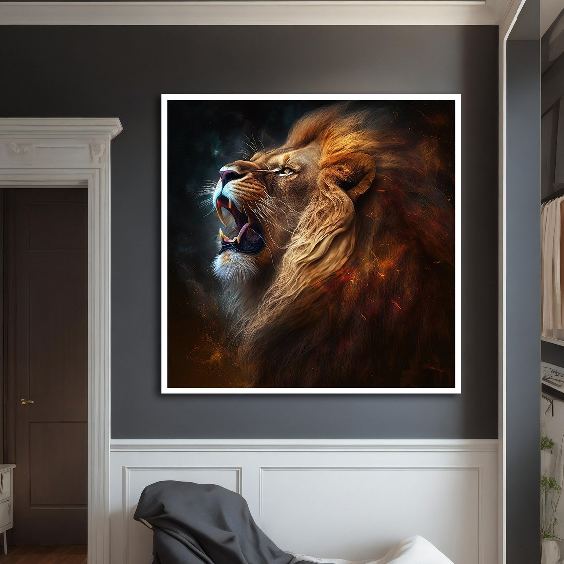 Roaring Lion Profile Fierce Mane Dark Ember Dramatic Animal Art Print - Image 5
