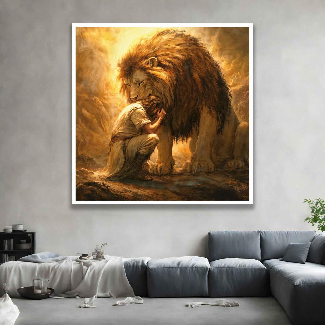 Lion And Jesus Art God Wall Art Home Decor Jesus Painting Lion Of Judah Church Decor Jesus And Lion Wall Art - Image 4