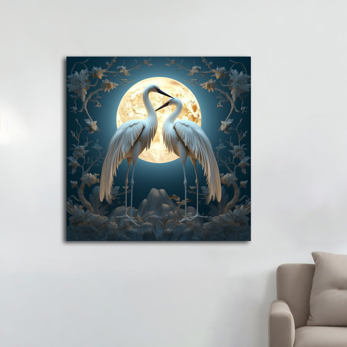 Storks In Love Painting, Living Room Art Print - Image 4