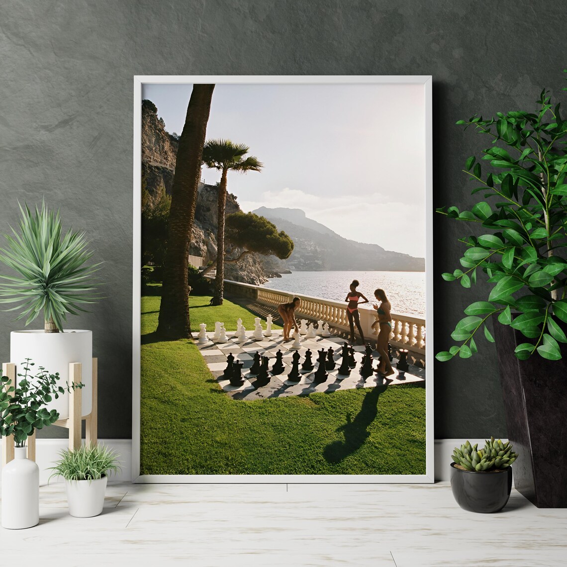 Women Playing Giant Outdoor Chess by the Sea Coastal Luxury Lifestyle Poster